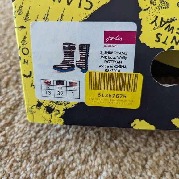 Joules kids blue stripe rain boot, size US 1 - Picture 5 of 6